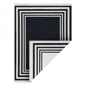 Koberec TWIN 22990 Vzor rámu, bavlna, oboustranný, Ekologické třásně - černý / krémová (Velikost: 60x90 cm)
