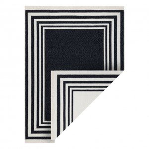 Koberec TWIN 22990 Vzor rámu, bavlna, oboustranný, Ekologické třásně - černý / krémová (Velikost: 80x300 cm)