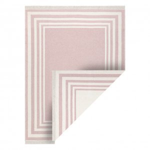 Koberec TWIN 22990 Vzor rámu, bavlna, oboustranný, Ekologické třásně - růžový / krémová (Velikost: 60x90 cm)