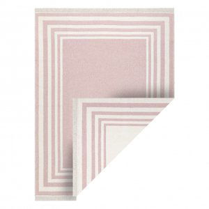 Koberec TWIN 22990 Vzor rámu, bavlna, oboustranný, Ekologické třásně - růžový / krémová (Velikost: 140x190 cm)