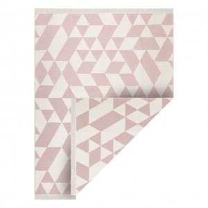 Koberec TWIN 22992 geometrická, bavlna, oboustranný, Ekologické třásně - růžový / krémová (Velikost: 60x90 cm)