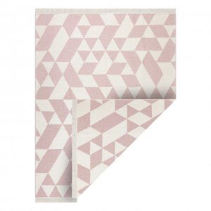 Koberec TWIN 22992 geometrická, bavlna, oboustranný, Ekologické třásně - růžový / krémová (Velikost: 140x190 cm)