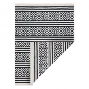 Koberec TWIN 22996 geometrická, pruhy bavlna, oboustranný, Ekologické třásně - černý / krémová (Velikost: 60x90 cm)