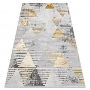 Koberec LIRA E1627 Trojúhelníky geometrický, strukturální, moderní, glamour - šedá / zlatá (Velikost: 80x150 cm)