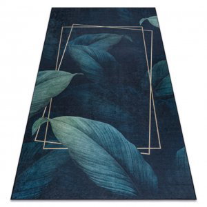 ANDRE mycí kobereček 1170 Listy, geometrický protiskluz - modrý (Velikost: 80x150 cm)