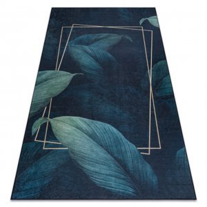 ANDRE mycí kobereček 1170 Listy, geometrický protiskluz - modrý (Velikost: 120x170 cm)