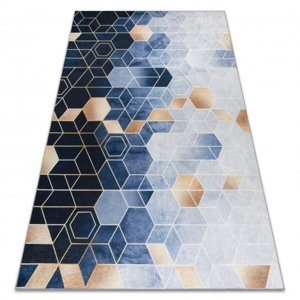 ANDRE mycí kobereček 1216 Krychle, geometrický protiskluz - modrý (Velikost: 80x150 cm)