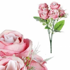 Růže v pugetu, 7 hlav, růžová barva. KN7001 PINK, sada 12 ks