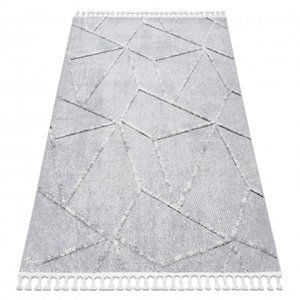 Koberec SEVILLA Z791C mozaika šedá / bílá - střapce, Berber, Maroko, Shaggy (Velikost: 80x150 cm)