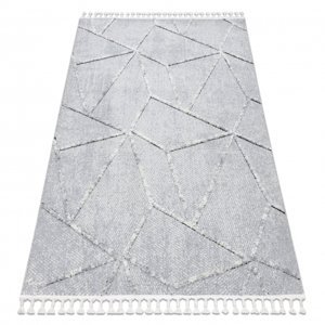 Koberec SEVILLA Z791C mozaika šedá / bílá - střapce, Berber, Maroko, Shaggy (Velikost: 120x170 cm)