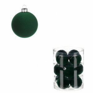 Vánoční plastové koule, sametové, zelené. Cena za 1box/12ks. VAK133 GRN