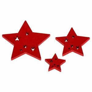 Hvězda dřevěná v červené barvě. Cena za 1 sáček(18ks). OC3785 RED, sada 5 ks