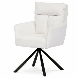 Jídelní židle, bílá látka bouclé, otočný mechanismus 180°, černý kov HC-541 WT2