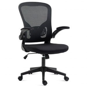Kancelářská židle, černý plast, černá látka, sklápěcí područky, kolečka pro tvrdé podlahy KA-V318 BK
