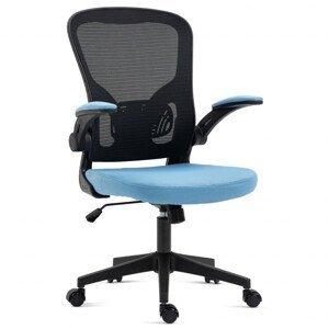 Kancelářská židle, černý plast, modrá látka, sklápěcí područky, kolečka pro tvrdé podlahy KA-V318 BLUE
