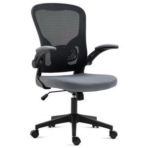 Kancelářská židle, černý plast, šedá látka, sklápěcí područky, kolečka pro tvrdé podlahy KA-V318 GREY