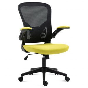 Kancelářská židle, černý plast, žlutá látka, sklápěcí područky, kolečka pro tvrdé podlahy KA-V318 YEL