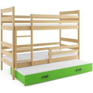 Patrová postel s přistýlkou ERYK 3 90x200 cm, borovice/zelená