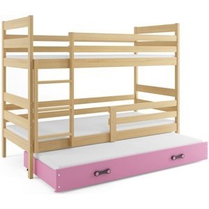 Patrová postel s přistýlkou ERYK 3 90x200 cm, borovice/růžová