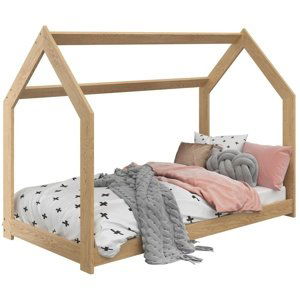 Dětská postel Domek 80x160 cm D2 + rošt a matrace ZDARMA - borovice