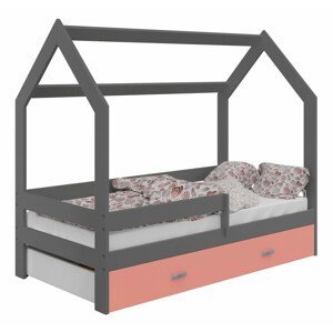 Dětská postel Domek 80x160 cm D3, rošt ZDARMA - šedá (Volba matrace: Bez matrace, Barva úložného prostoru: Růžová)