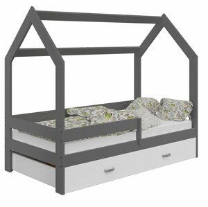 Dětská postel Domek 80x160 cm D3, rošt ZDARMA - šedá (Volba matrace: S matrací, Barva úložného prostoru: Bílá)