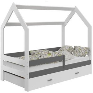 Dětská postel Domek 80x160 cm D3, rošt ZDARMA - bílá (Volba matrace: Bez matrace, Barva úložného prostoru: Bílá, Barva zábrany: Šedá)