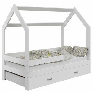 Dětská postel Domek 80x160 cm D3, rošt ZDARMA - bílá (Volba matrace: S matrací, Barva zábrany: Bílá, Barva úložného prostoru: bez úložného prostoru)