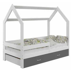 Dětská postel Domek 80x160 cm D3, rošt ZDARMA - bílá (Volba matrace: S matrací, Barva úložného prostoru: Bílá, Barva zábrany: Bílá)