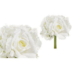 Hortenzie a růže, puget, barva smetanová. Květina umělá. KN5122-CRM, sada 2 ks