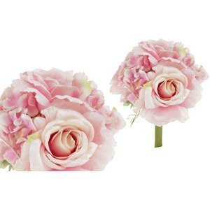Hortenzie a růže, puget, barva růžová. Květina umělá. KN5122-PINK