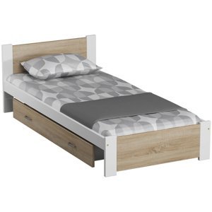 Dřevěná postel DMD 3, 90x200 + rošt ZDARMA, Bílá - Dub sonoma