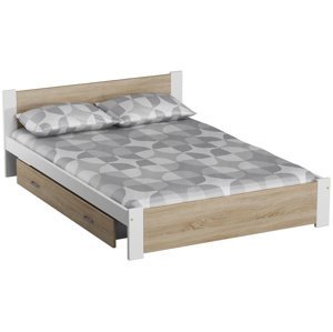Dřevěná postel DMD 3, 160x200 + rošt ZDARMA, Bílá - Dub sonoma