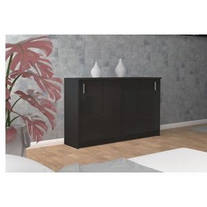 Komoda Slim - v86 x š126 x h46 cm, černá matná / černý lesk, lamino