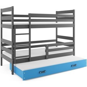 Patrová postel s přistýlkou ERYK 3 80x160 cm, grafitová/modrá (Volba matrace: Pěnová matrace)