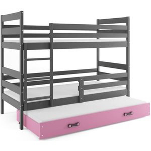 Patrová postel s přistýlkou ERYK 3 90x200 cm, grafitová/růžová (Volba matrace: Pěnová matrace)