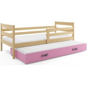 Dětská postel s přistýlkou ERYK 2 90x200 cm, borovice/růžová (Volba matrace: Pěnová matrace)