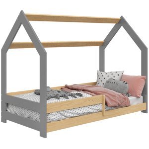 Dětská postel Domek 80x160 cm D5 + rošt a matrace ZDARMA - šedá / borovice
