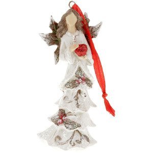 Anděl, vánoční dekorace na zavěšení z polyresinu, barva bílá AP800