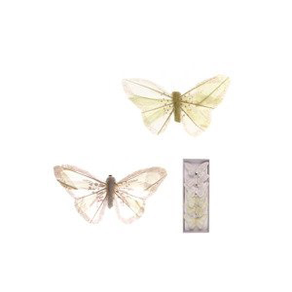 Motýl s klipem, 6ks v krabičce, bílý s glitry, cena za 1 krabičku MO1961