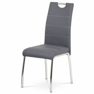 Jídelní židle, potah šedá ekokůže, bílé prošití, kovová čtyřnohá chromovaná podn HC-484 GREY