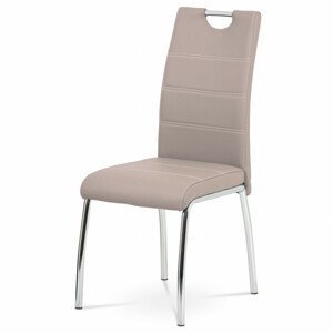 Jídelní židle, potah lanýžová ekokůže, bílé prošití, kovová čtyřnohá chromovaná HC-484 LAN