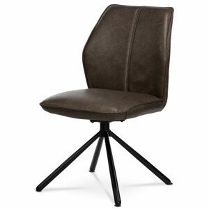 Jídelní židle, hnědá látka v dekoru vintage kůže, kov - černý lak, zpětný mech. HC-397 BR3