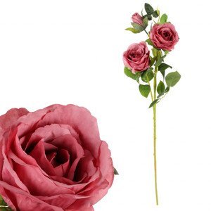 Růže, dva květy s poupětem, barva růžová.Květina umělá. KN5115-PINK-OLD, sada 12 ks