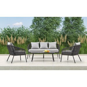 Zahradní souprava ROCCA (pohovka + křeslo 2x + konferenční stolek), tmavě šedá / světle šedá