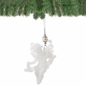 Vánoční ozdoba - Sedící anděl s perlou bílý, 13cm
