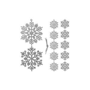 Vánoční ozdoby - Sněhové vločky se třpytkami 10cm, stříbrné, sada 12ks