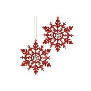 Vánoční ozdoby - Sněhové vločky s krystalem 12cm, červené, sada 2ks