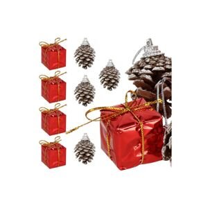 Vánoční ozdoby - Šišky a dárky, sada 12ks