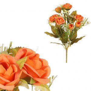 Růže v pugetu, oranžová barva. KN7051 OR, sada 6 ks